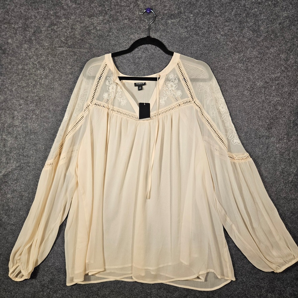 Torrid Womens Blush Chiffon Lace Boho Peasant Blouse Festival Sz 2 (18/20) READ